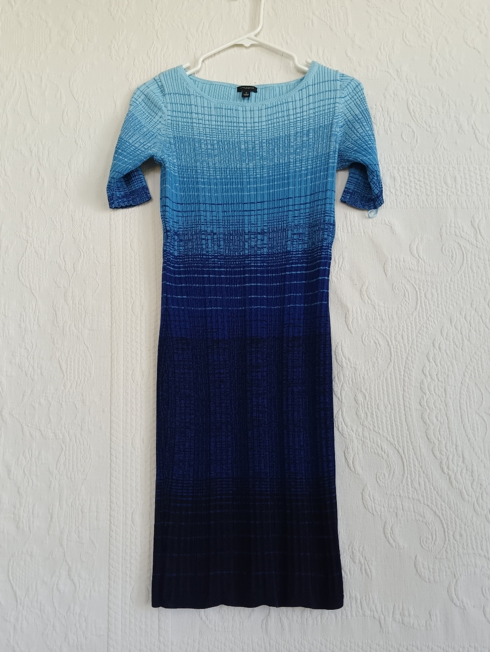 Ann Taylor Ombre Blue Knit Midi Dress Stretch Bodycon Sapphire Work Business SM - Picture 8 of 8